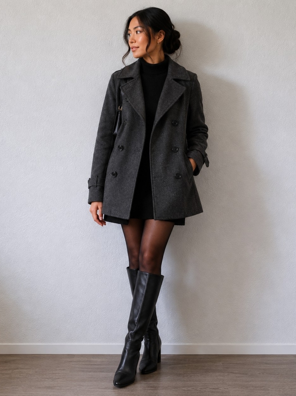 Forever 21 Charcoal Gray Double-Breasted Pea Coat